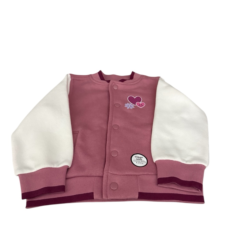 Okie Dokie Pink And White Varsity Jacket With Heart Patch